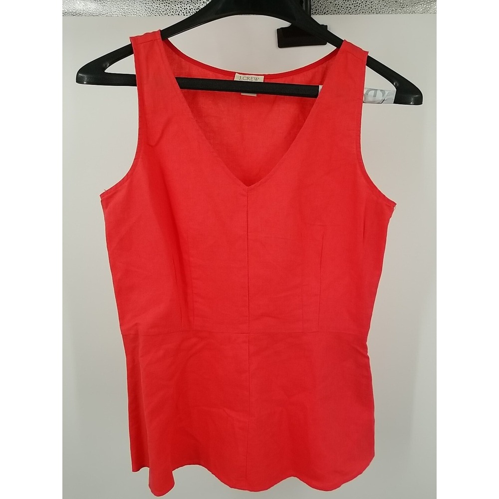 J.Crew Sleeveless‎ Top Women 0 Orange V Neck Pleated Cotton Viscose Blouse